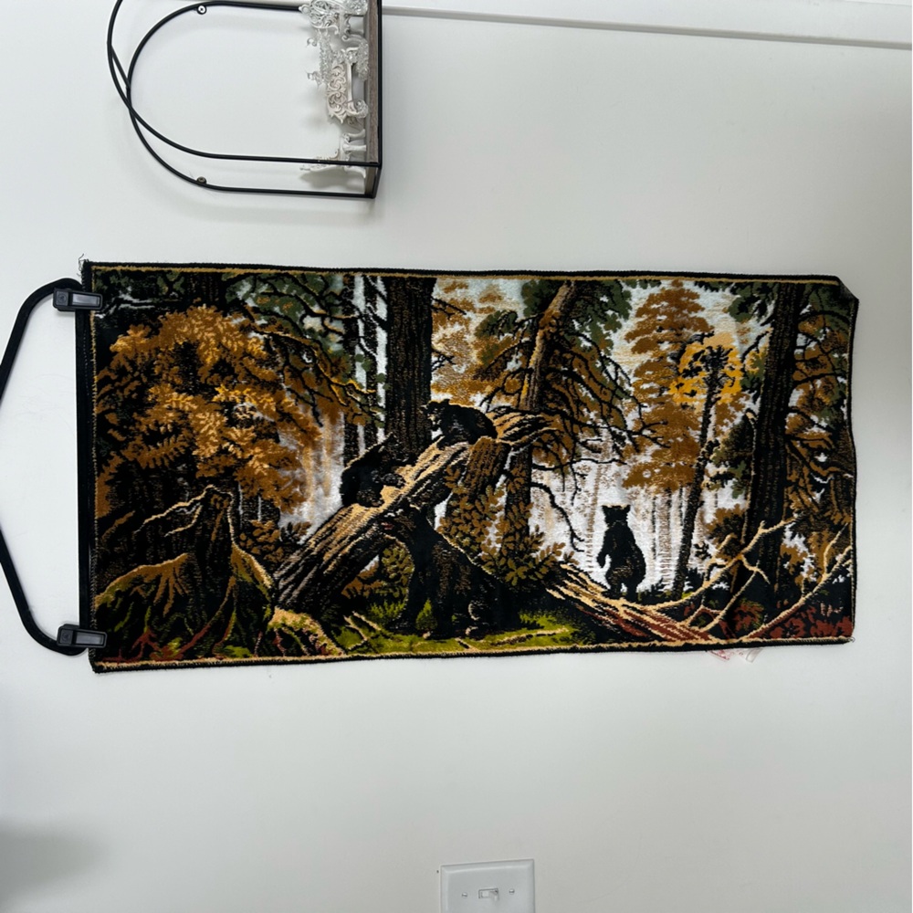 Vintage Made in Italy Black Bear Wall Tapestry 38” X 19”